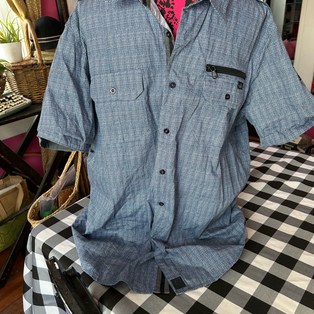 Marc Ecko Men's Blue Patterned Button Down Shirt